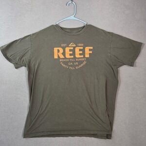 Reef Shirt Mens XL Green Beach Till Sunset Party Till Sunrise Surf Graphic